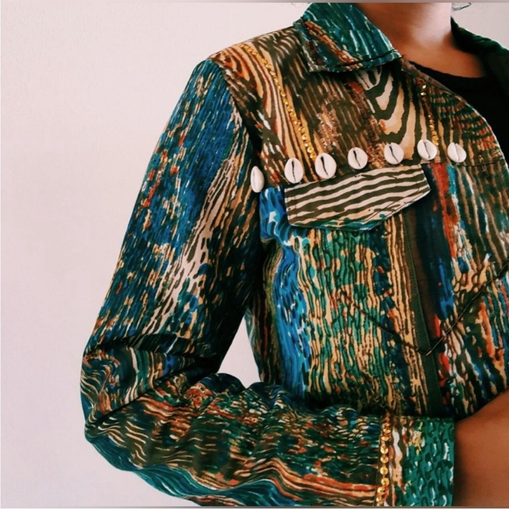 Multicolor Jean Jacket with Shell Accents - Picture 2 of 9